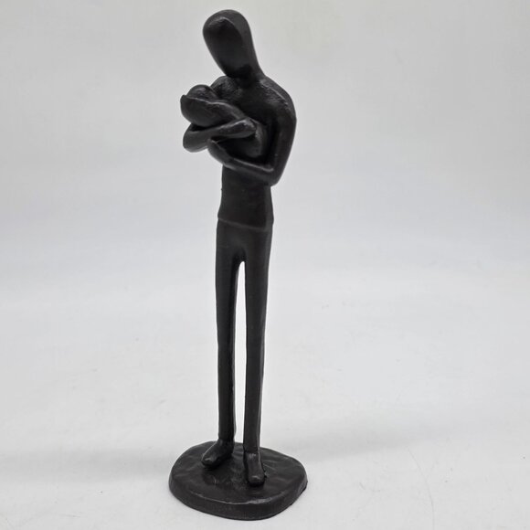 Modern Black Metal Sculpture Of Parent Father Holding Child 7.5" Tall - Picture 1 of 10